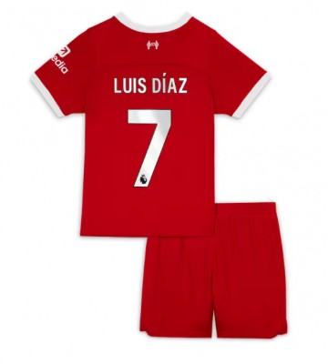 Lacne Dětský Futbalové dres Liverpool Luis Diaz #7 2023-24 Krátky Rukáv - Domáci (+ trenírky)